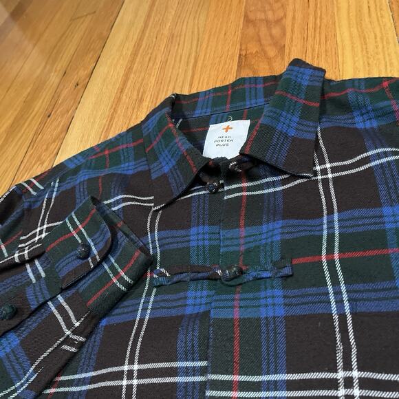 Head Porter Plus Plaid Shirt Frog Closure Japan Made Americana Asian Fusion - Picture 2 of 11